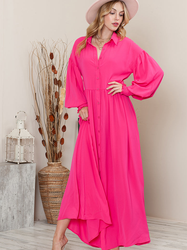 Collared Neck Button-Up Maxi Dress-Angel Casuals