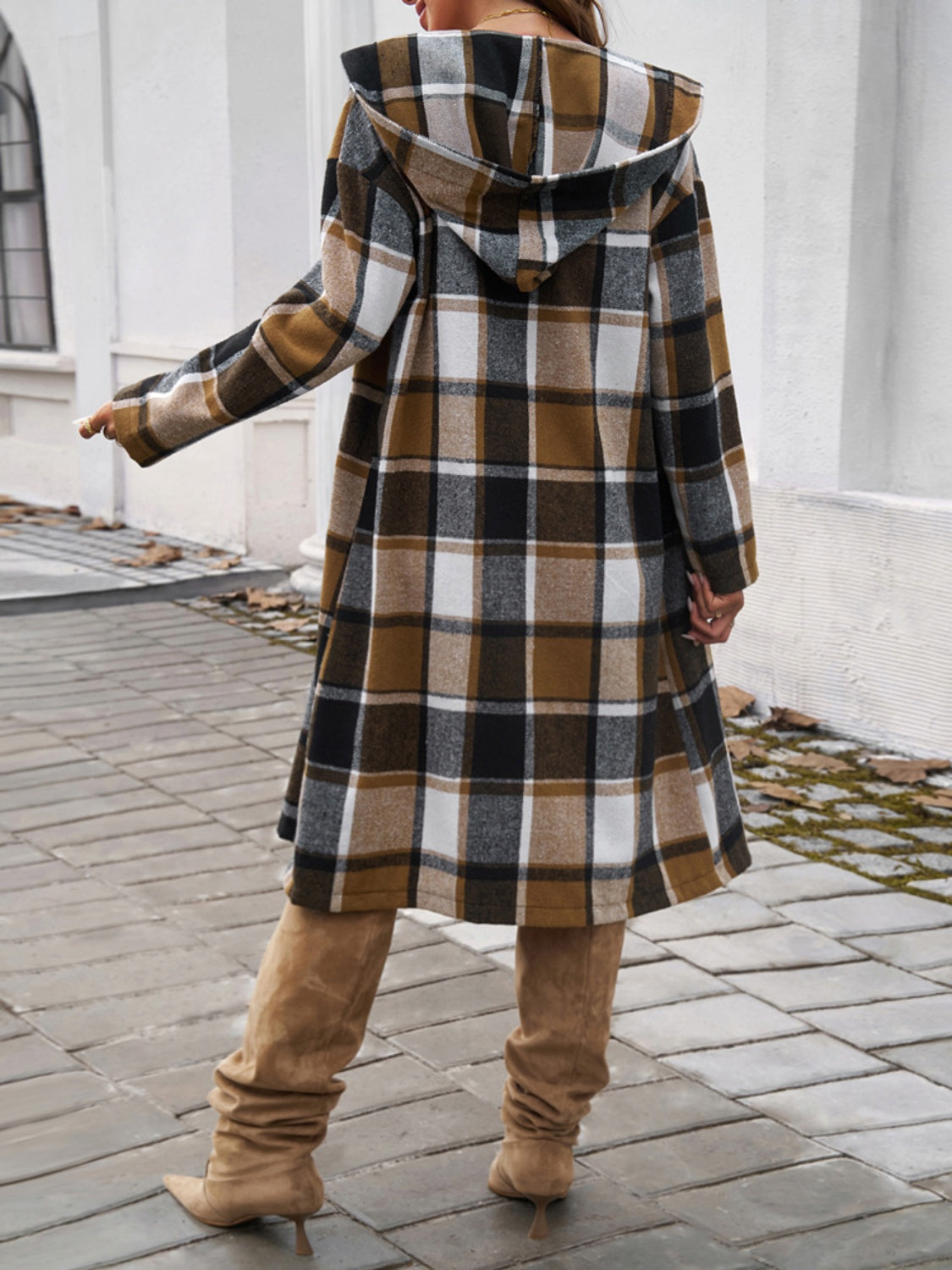 Devine Plaid Long Sleeve Hooded Coat-Angel Casuals