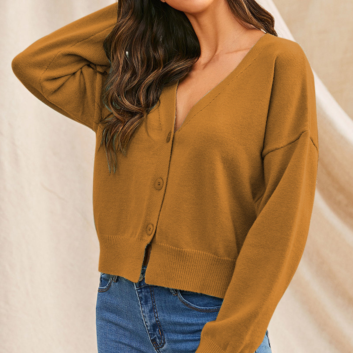 V-Neck Button Up Long Sleeve Cardigan-Angel Casuals