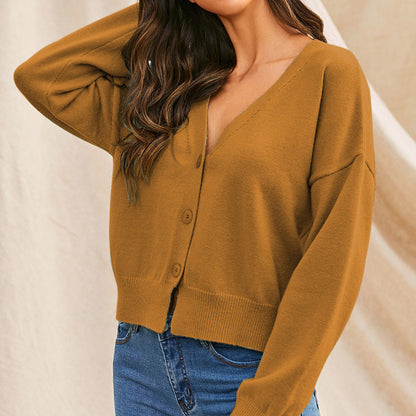 V-Neck Button Up Long Sleeve Cardigan-Angel Casuals