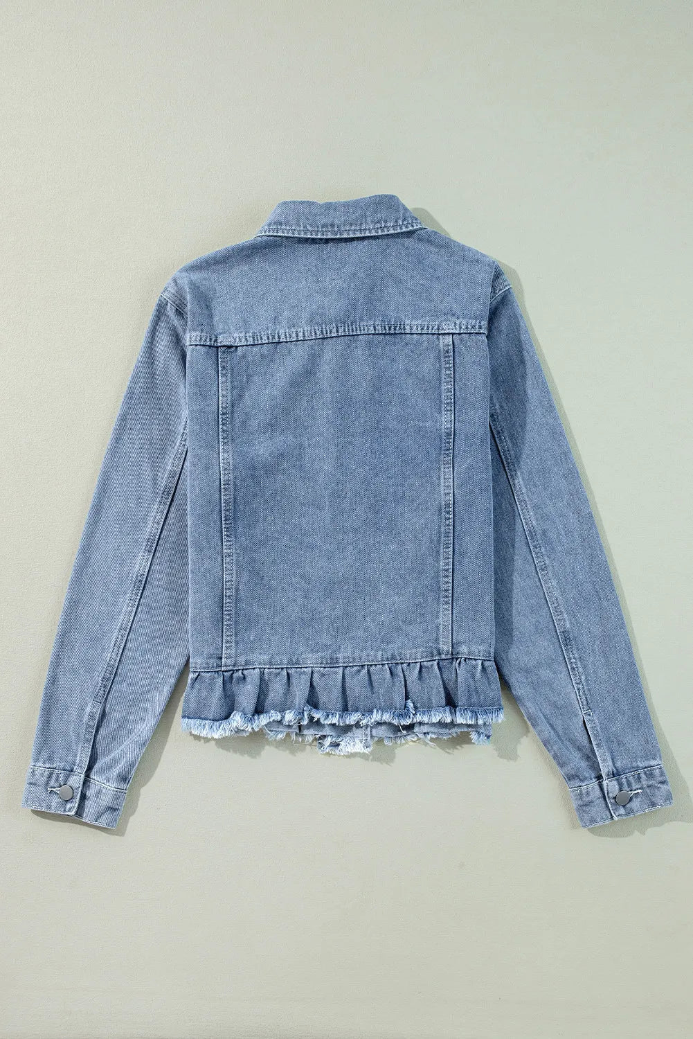 Raw Hem Long Sleeve Denim Jacket-Angel Casuals