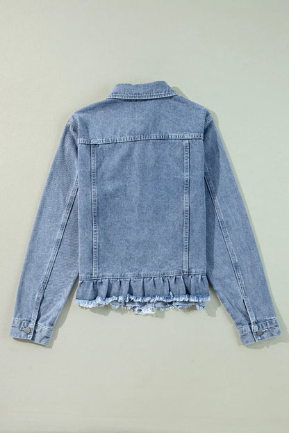 Raw Hem Long Sleeve Denim Jacket-Angel Casuals