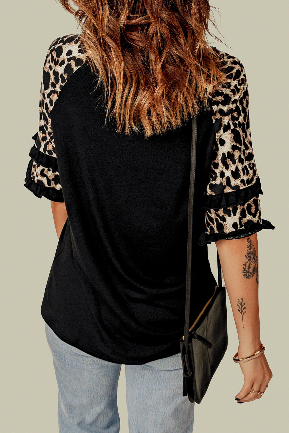 Leopard Contrast Ruffled Top-Angel Casuals