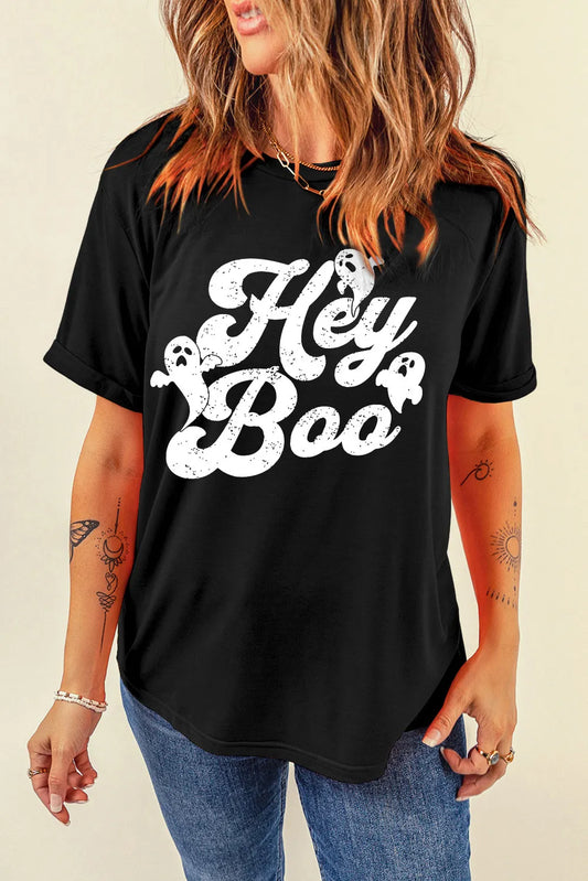 Letter Graphic Round Neck Short Sleeve T-Shirt-Angel Casuals