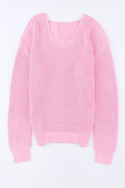 V-Neck Drop Shoulder Sweater-Angel Casuals