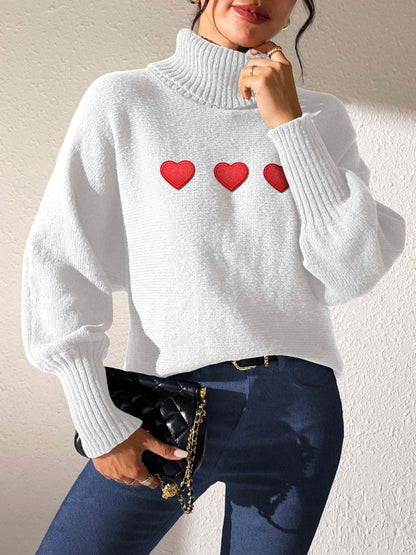 Heart Turtleneck Long Sleeve Sweater-Angel Casuals