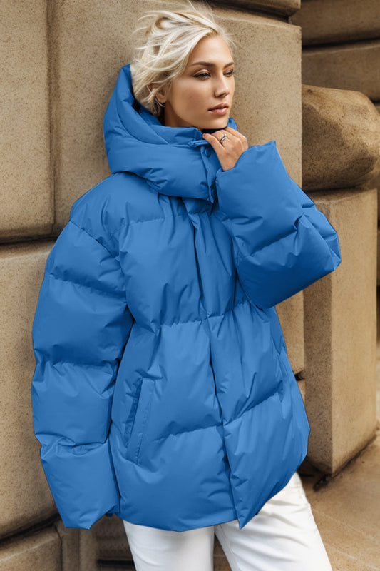 Pocketed Zip Up Hooded Puffer Jacket-Angel Casuals
