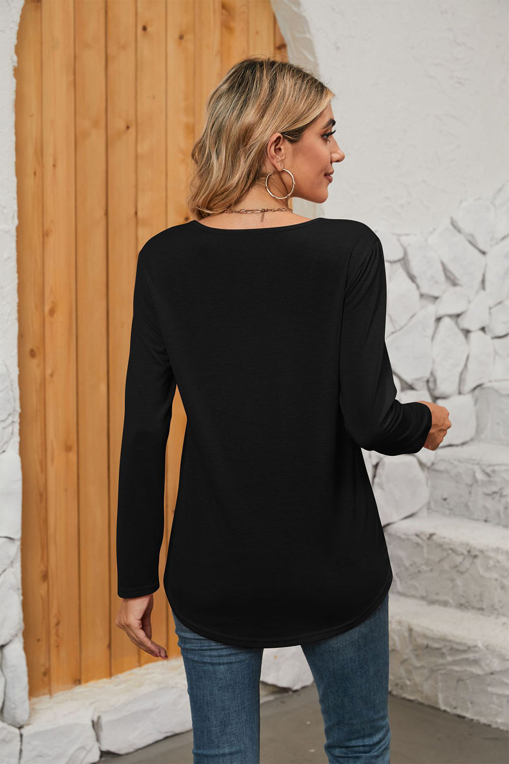 Square Neck Long Sleeve T-Shirt-Angel Casuals