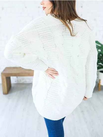 Cable-Knit Open Front Long Sleeve Cardigan-Angel Casuals