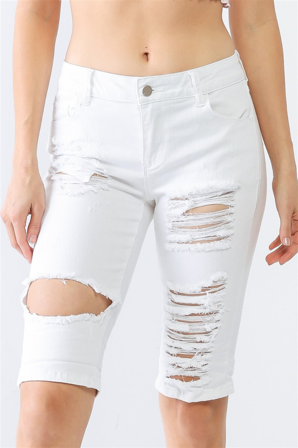 LITZ LA Distressed Bermuda Denim Shorts-Angel Casuals