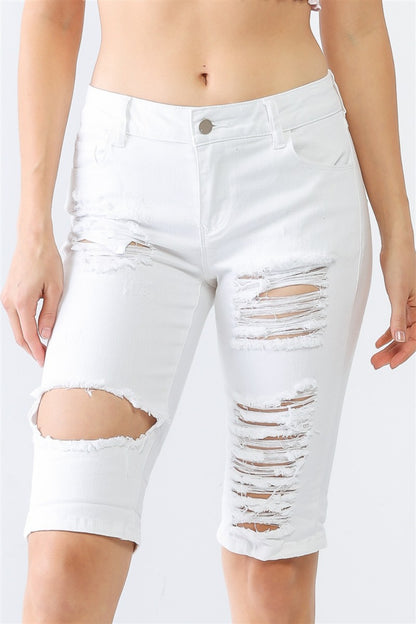 LITZ LA Distressed Bermuda Denim Shorts-Angel Casuals