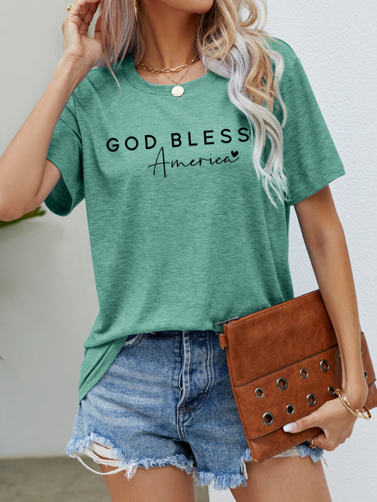 GOD BLESS AMERICA Graphic Short Sleeve Tee-Angel Casuals