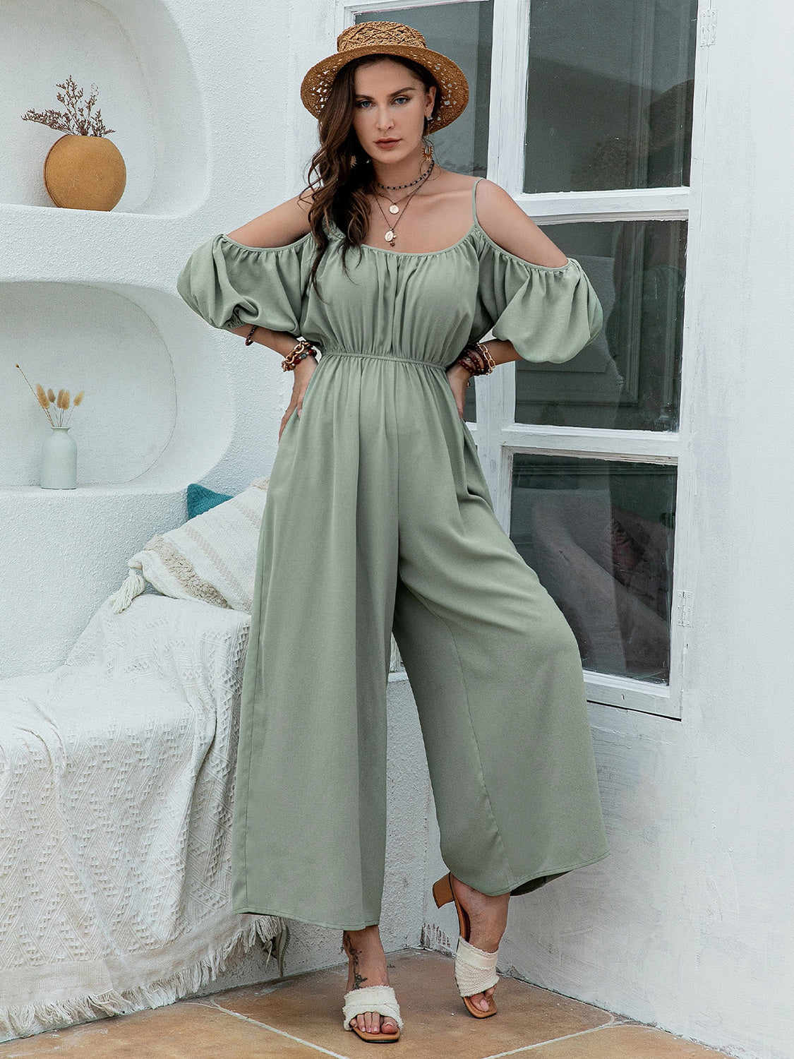 Spaghetti Strap Wide Leg Jumpsuit-Angel Casuals