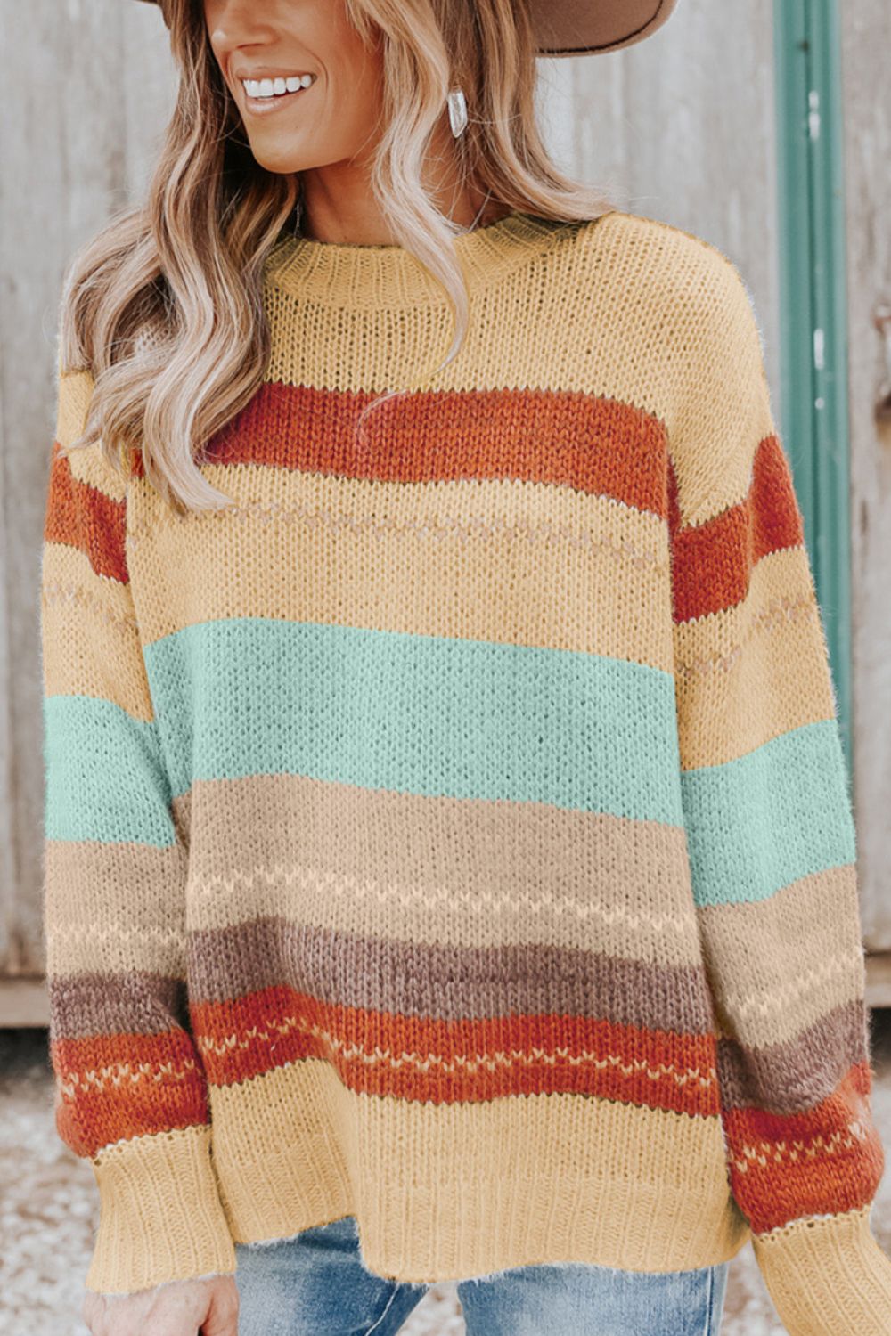 Color Block Round Neck Dropped Shoulder Sweater-Angel Casuals