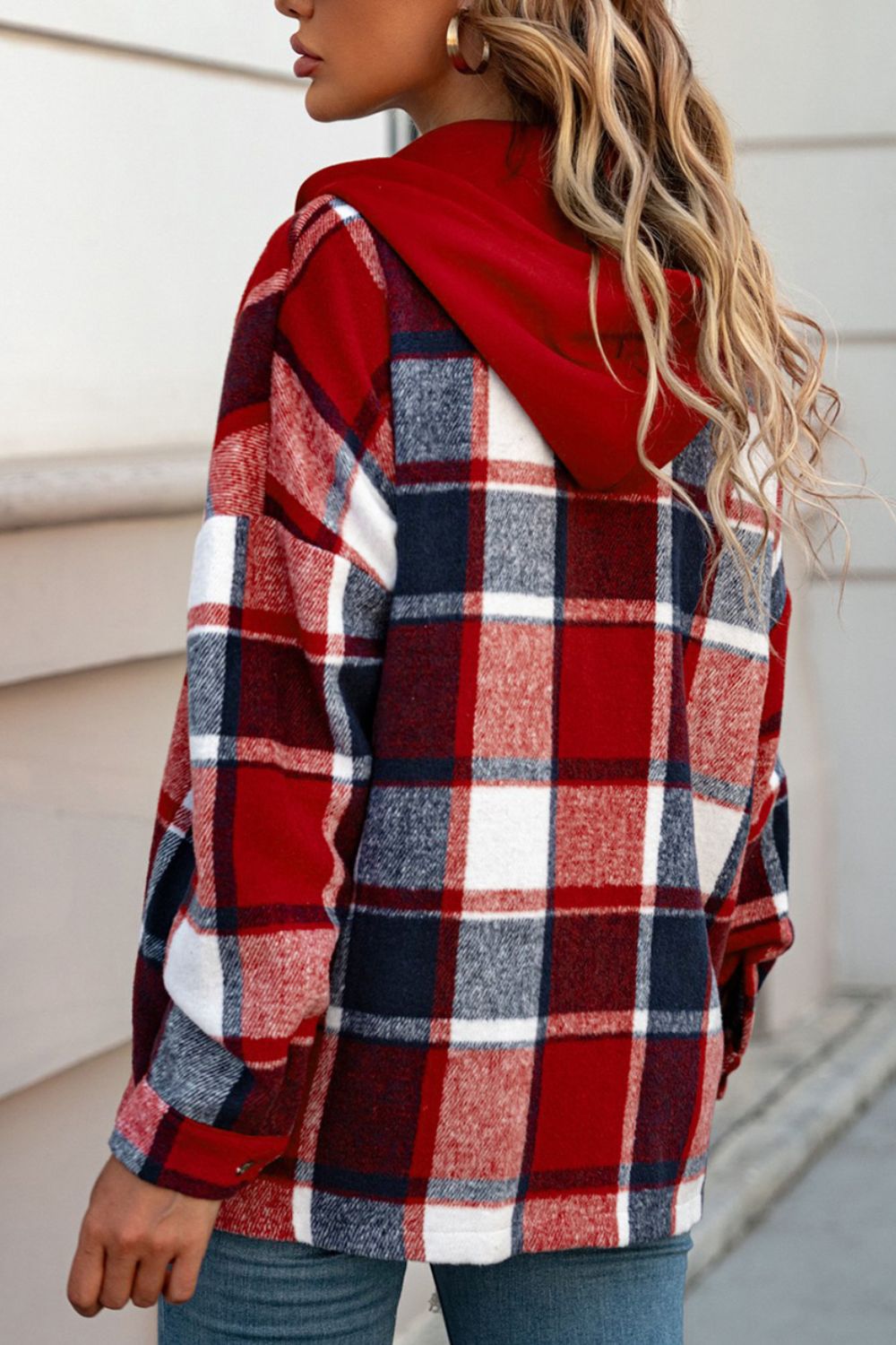 Plaid Button Up Hooded Shacket-Angel Casuals