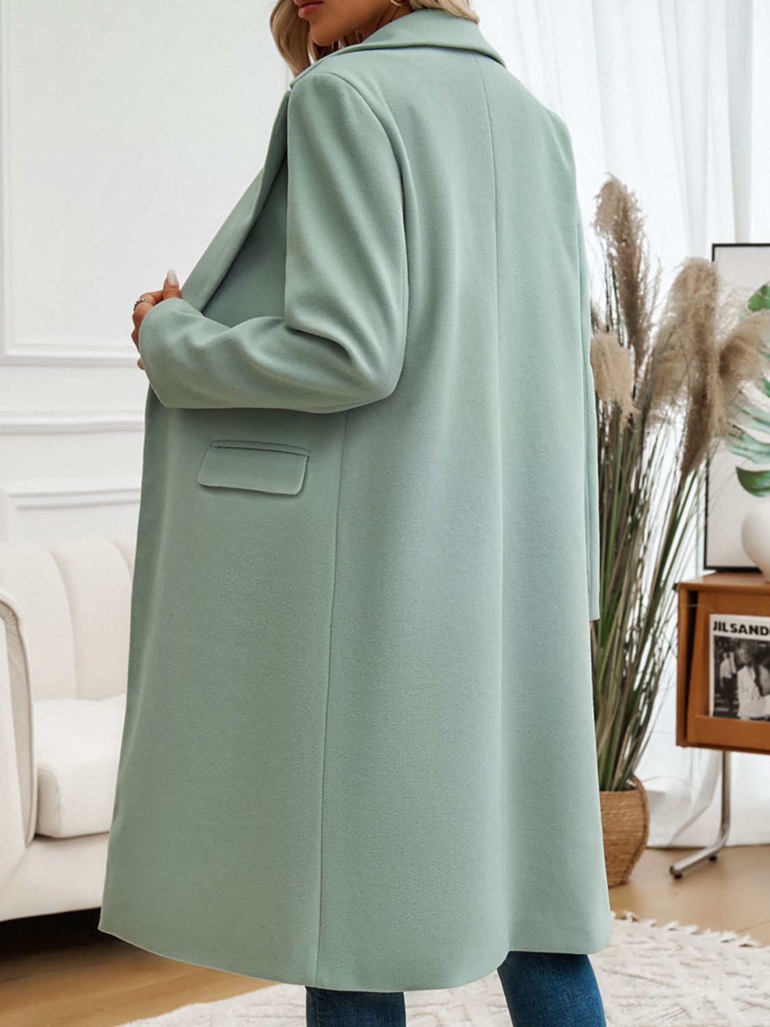 Devine Pocketed Collared Neck Long Sleeve Coat-Angel Casuals