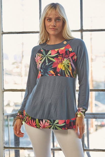 Celeste Full Size Tropical Print Long Sleeve T-Shirt-Angel Casuals