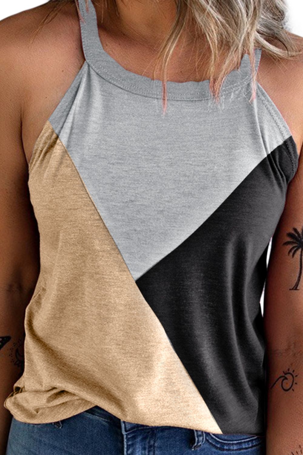 Color Block Grecian Neck Tank-Angel Casuals