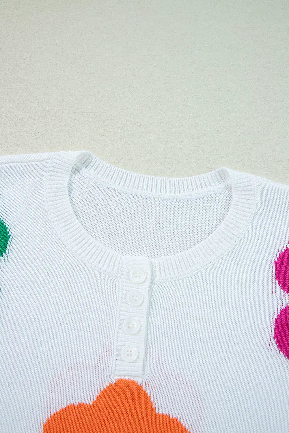 Flower Round Neck Quarter Button Knit Top-Angel Casuals