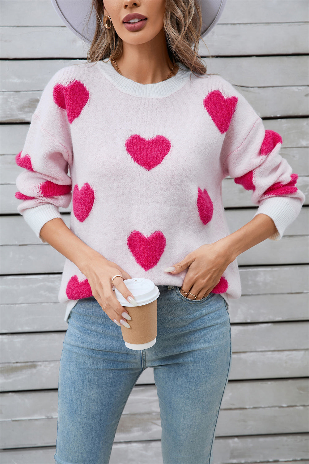 Angel Wings Heart Round Neck Long Sleeve Sweater-Angel Casuals