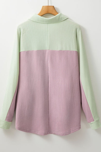 Color Block Corded Button Up Shacket-Angel Casuals