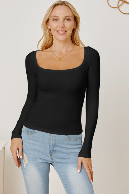 Square Neck Long Sleeve T-Shirt-Angel Casuals