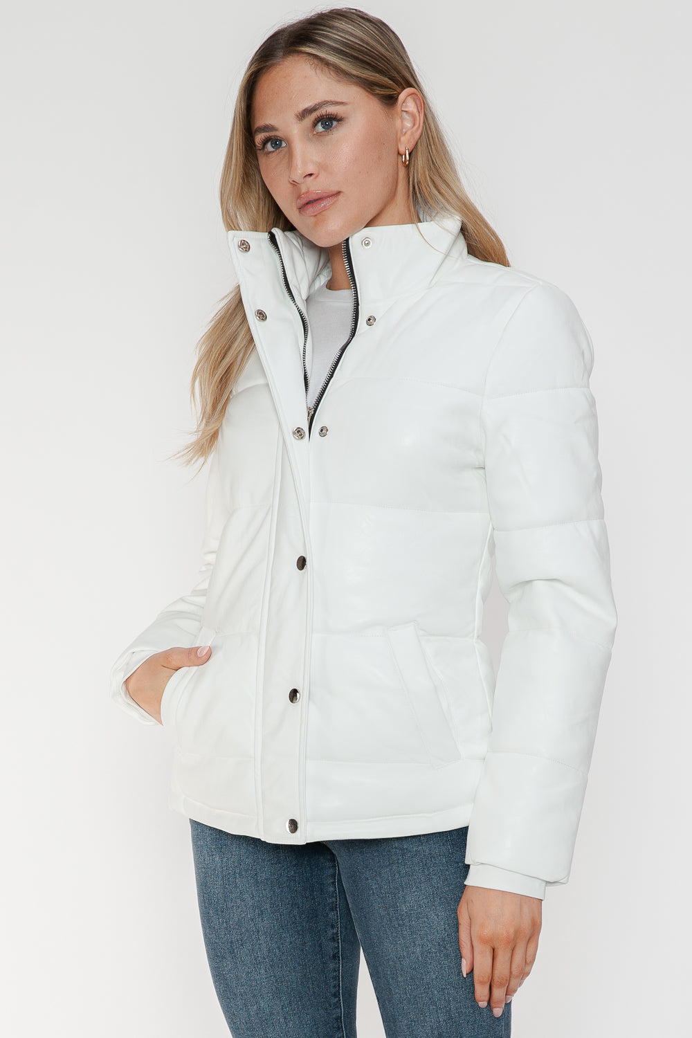 YMI Pocketed Zip Up Turtleneck Puffer Jacket-Angel Casuals