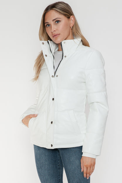 YMI Pocketed Zip Up Turtleneck Puffer Jacket-Angel Casuals