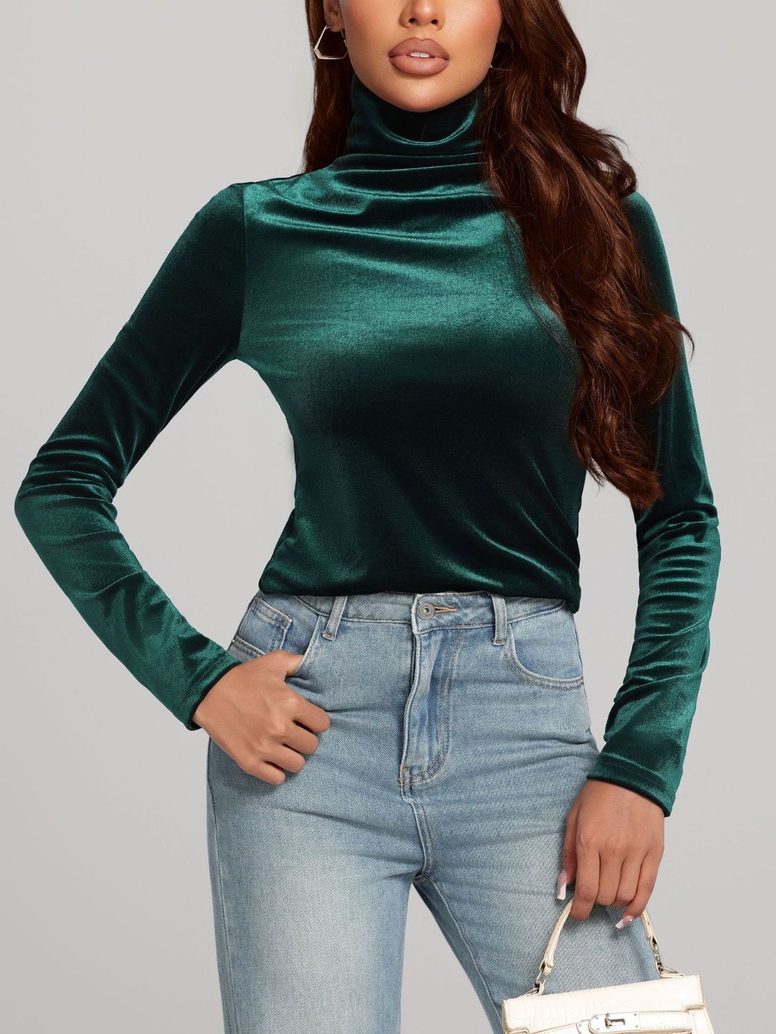 Solid Color Turtleneck Long Sleeve Top-Angel Casuals