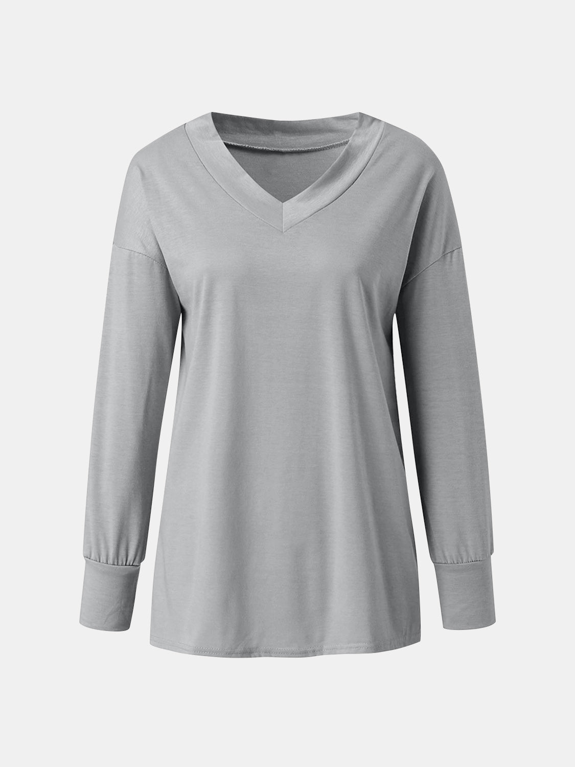 Full Size V-Neck Long Sleeve T-Shirt-Angel Casuals