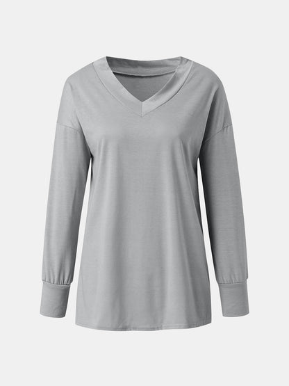 Full Size V-Neck Long Sleeve T-Shirt-Angel Casuals