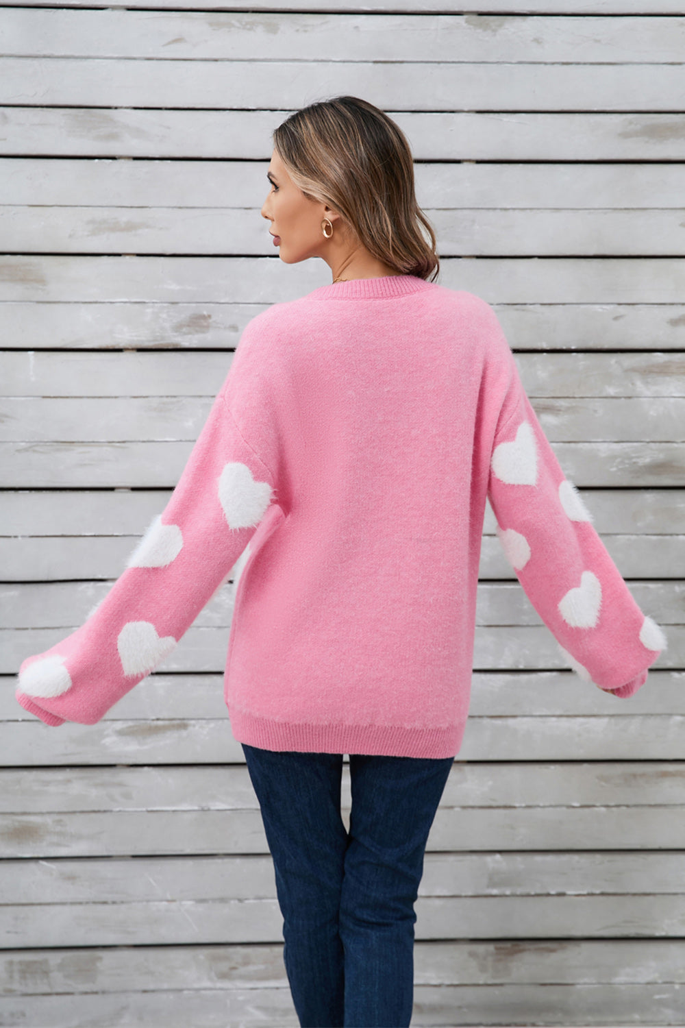 Angel Wings Heart Dropped Shoulder Long Sleeve Sweater-Angel Casuals