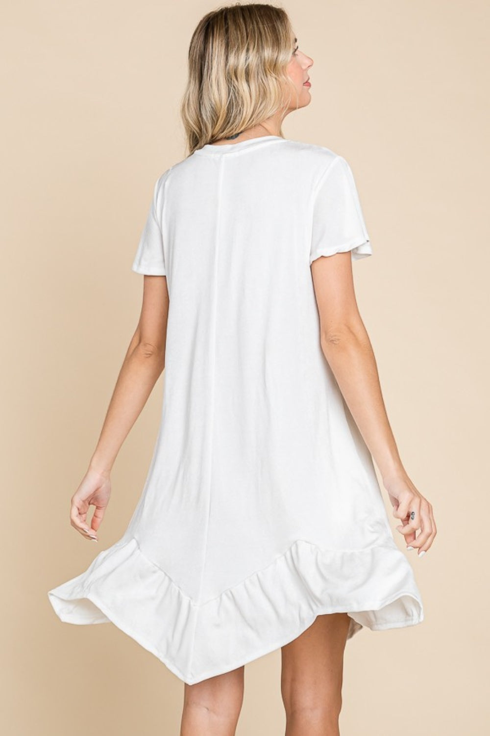 Culture Code Full Size Short Sleeve Ruffled Asymmetric Hem Dress-Angel Casuals