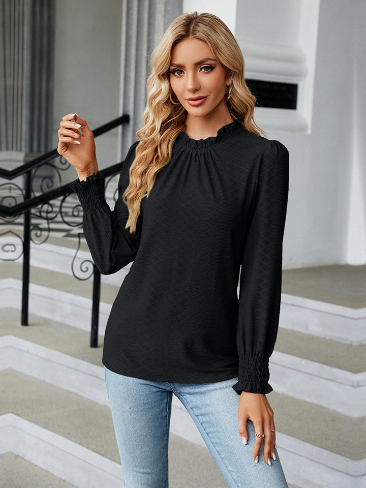 Round Neck Flounce Sleeve Blouse-Angel Casuals