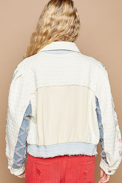 POL Embroidered Sleeve Raw Edge Quilted Jacket-Angel Casuals