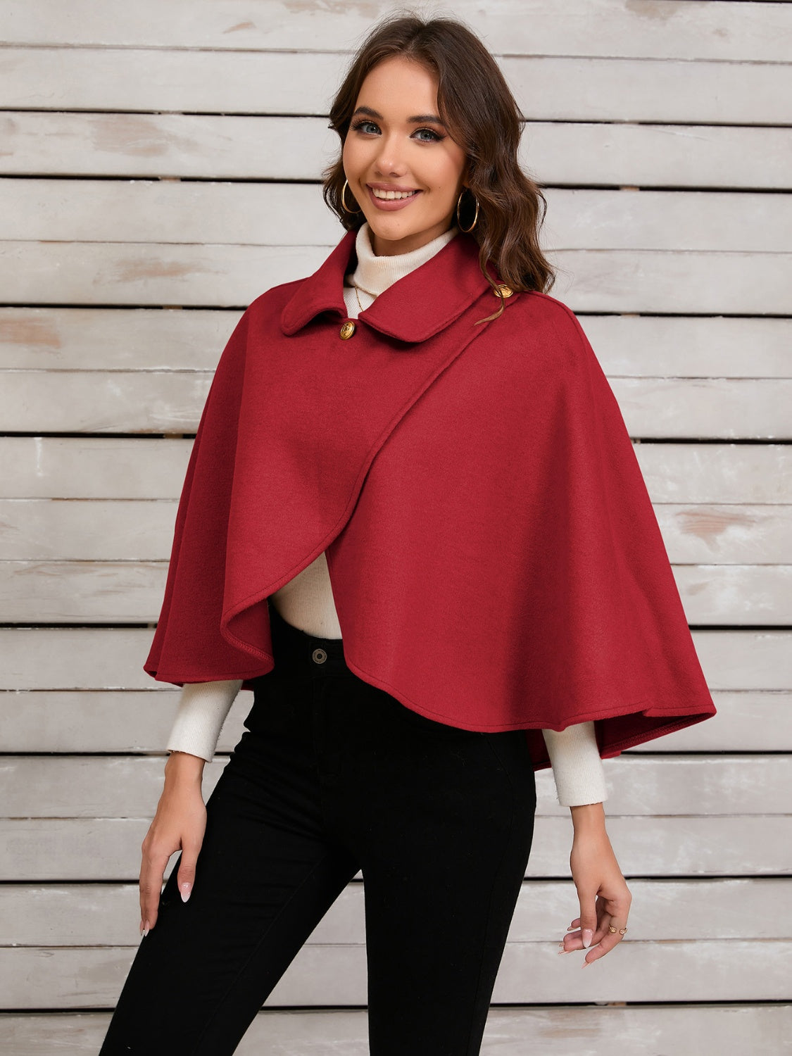 Collared Neck Cropped Cape-Angel Casuals