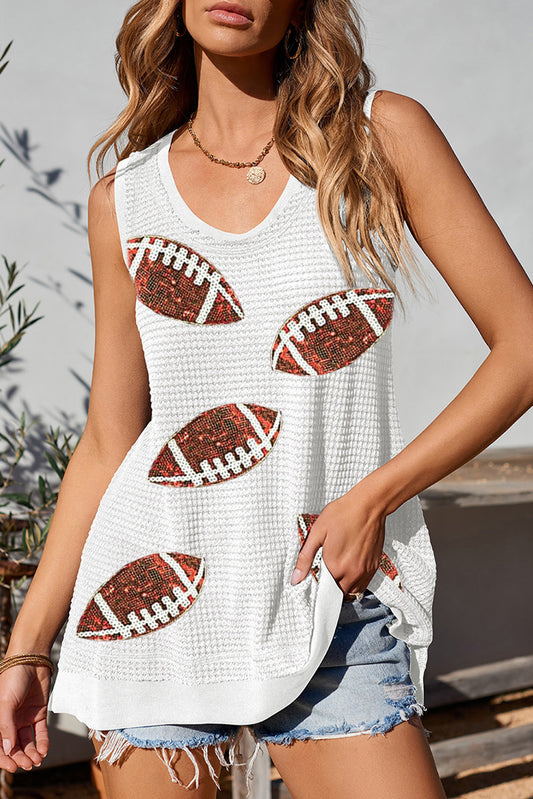 Sequin Football Round Neck Tank-Angel Casuals