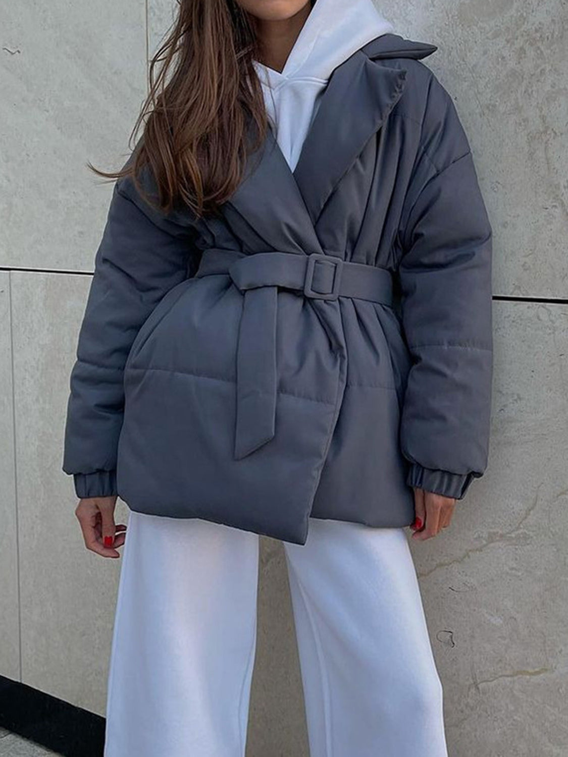 Puffer Long Sleeve Winter Coat with Belt-Angel Casuals