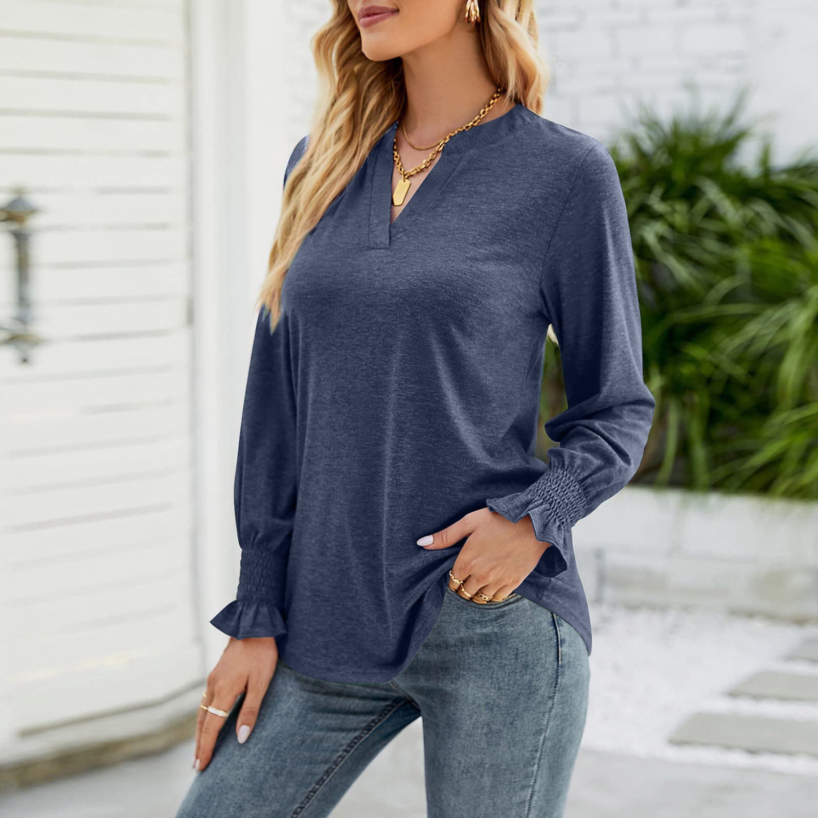 Full Size Notched Long Sleeve T-Shirt-Angel Casuals
