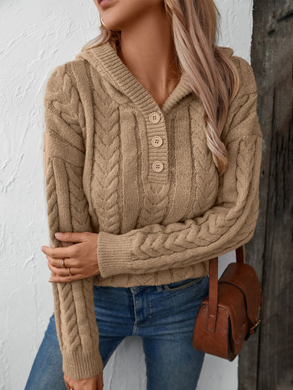 Cable-Knit Long Sleeve Hooded Sweater-Angel Casuals