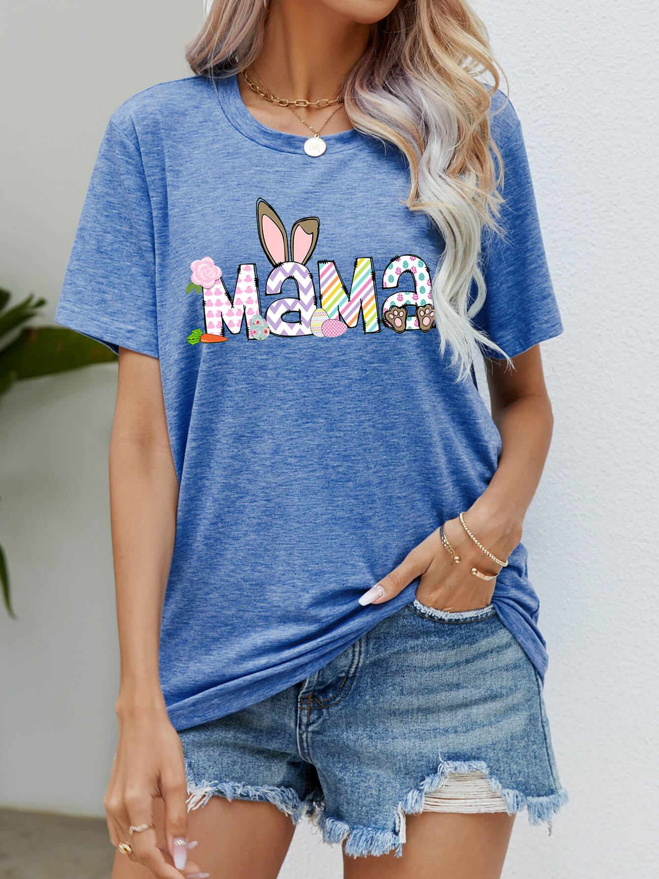 Easter MAMA Graphic Round Neck T-Shirt-Angel Casuals