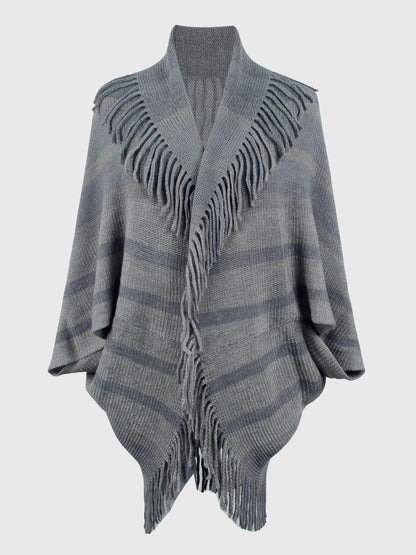 Fringe Detail Open Front Poncho-Angel Casuals