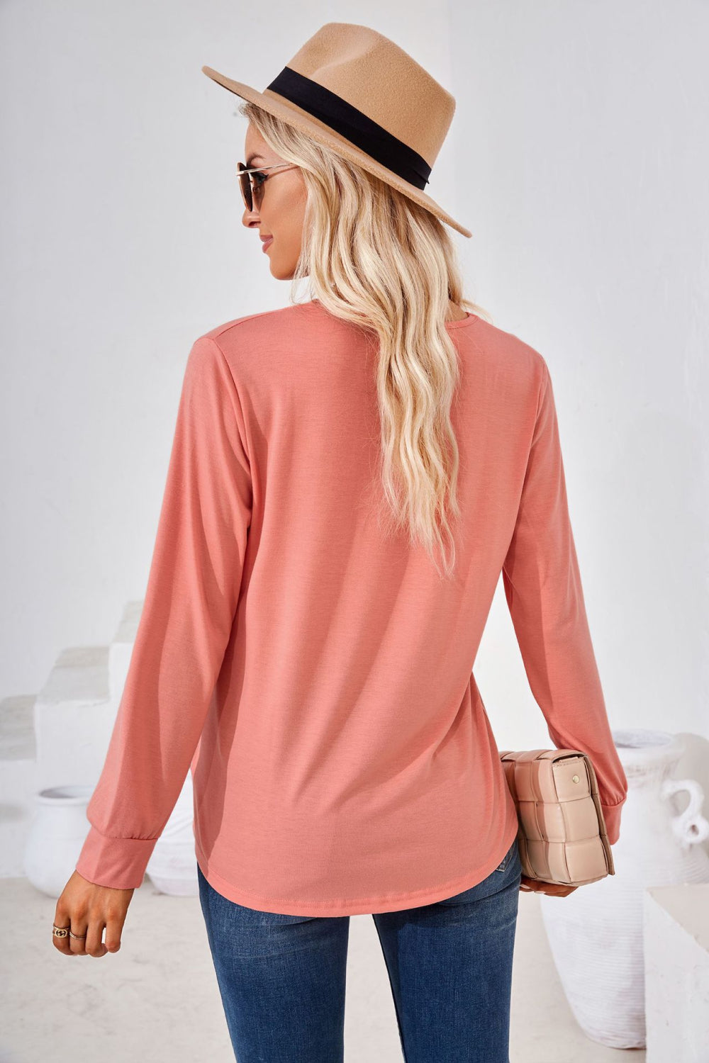 Square Neck Ruched Long Sleeve Blouse-Angel Casuals