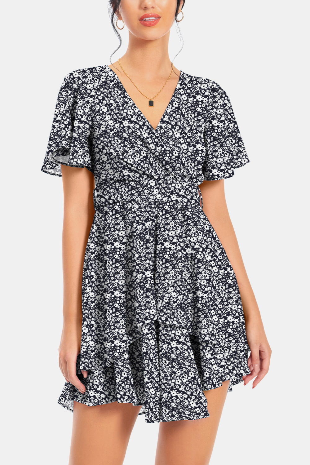 Surplice Neck Flutter Sleeve Dress-Angel Casuals