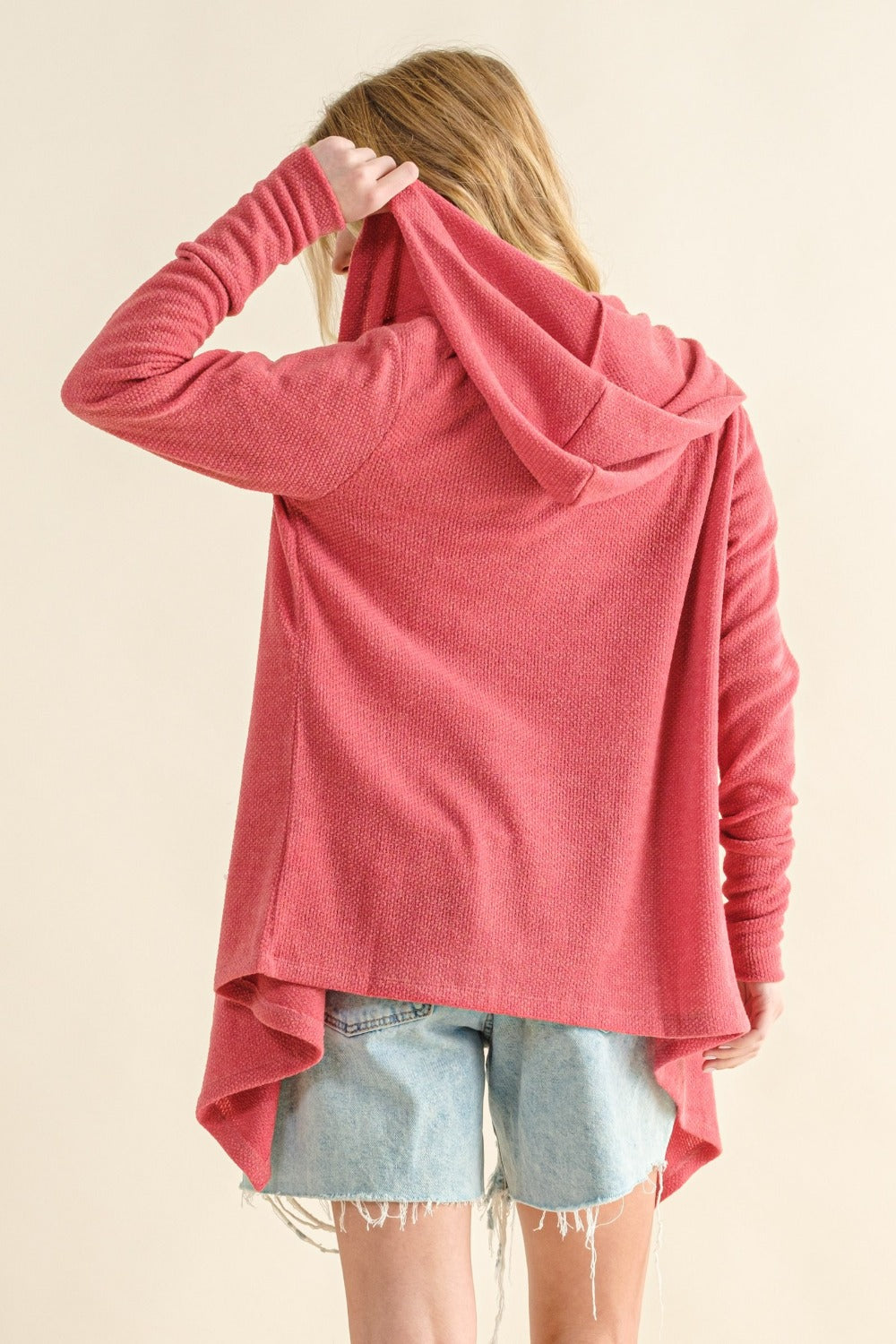 And The Why Full Size Thermal Hooded Open Front Cardigan with Pockets-Angel Casuals