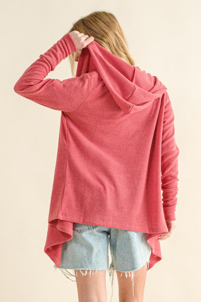 And The Why Full Size Thermal Hooded Open Front Cardigan with Pockets-Angel Casuals