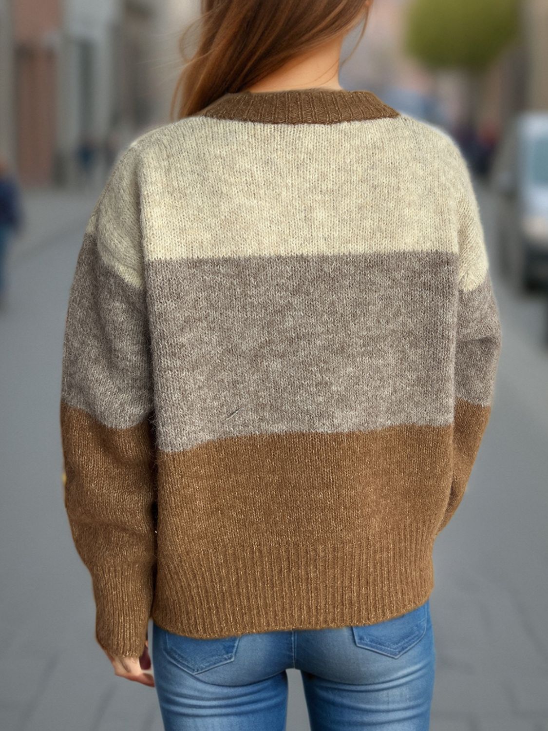 Color Block Round Neck Button Up Cardigan-Angel Casuals