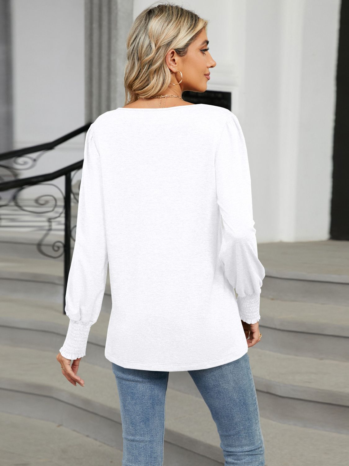 V-Neck Lantern Sleeve T-Shirt-Angel Casuals