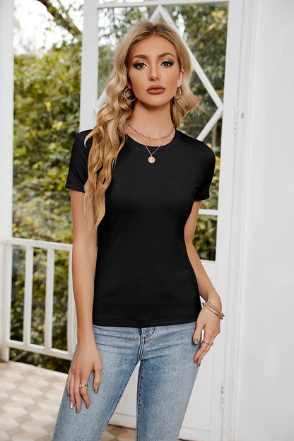 Short Sleeve Round Neck Tee-Angel Casuals