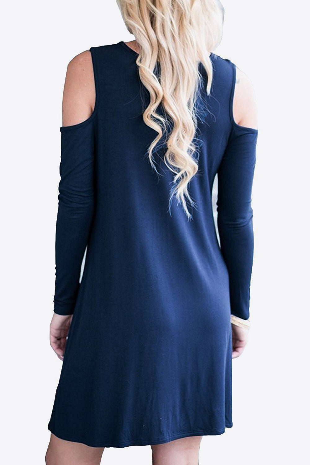 Cold-Shoulder Long Sleeve Round Neck Dress-Angel Casuals